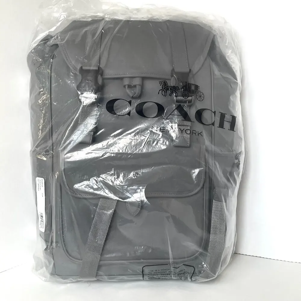 Coach League Flap Backpack Charcoal Gray Leather Laptop Bag CU072